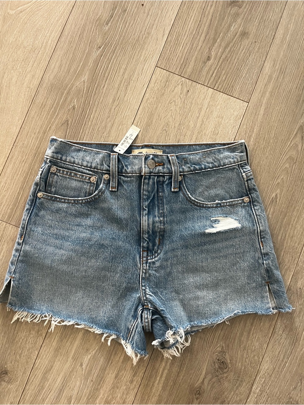 Madewell Distressed Light Blue Denim High-Rise Shorts